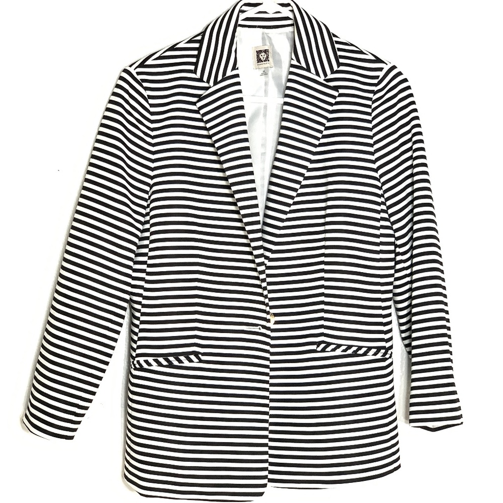 Anne Klein Black & White Striped Blazer | M